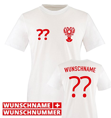 TRIKOT – RUS – WUNSCHDRUCK – Kinder T-Shirt – Weiss / Rot Gr. 86-92