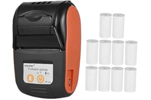 Sunydog Imprimante de Poche 58mm de Reçu de L'imprimante Thermique Portable Pt-210 pour la Logistique des Usines de Restaurants de Magasins de Détail, 10 Rouleaux de Papier
