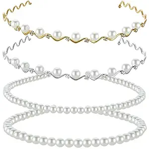 Pearls Headbands Faux Pearl Rhinestones Hairbands Bridal Hair Hoop Wedding Hair Accessories for Women Girls (Style Set 3)