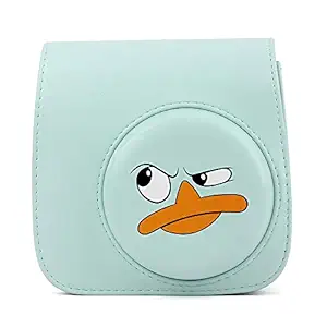 Funnideer Protective Case Compatible for Fujifilm Instax Mini 9 / Mini 8 / Mini 8+ Instant Camera Case Bag Vegan Leather Bag Cover with Removable Strap (Ice-Blue)