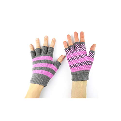 Vivre-Mieux Yoga Guantes sin Dedos y Antideslizante, Rosa y Gris