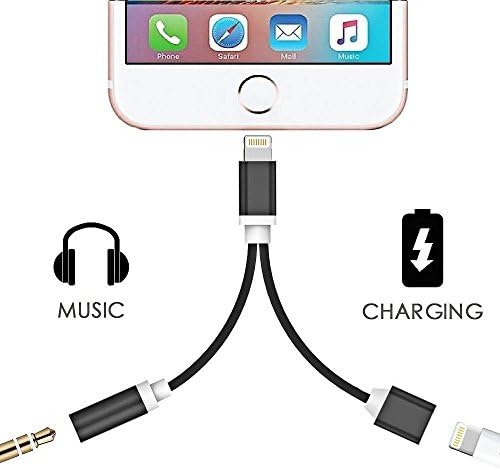 2 in 1 Lightning 3.5mm Headphone Jack Adapter with Audio &amp; Charge Function for iPhone X/8/8plus/7 / 7 Plus (Black)