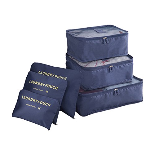 COOJA Set de 6 Travel Organizers 3 Packing Cubes + 3 Bolsas, Impermeable Organizador de Viaje para Maletas Bolsa Equipaje para Ropa Sucia Zapatos Maquillaje (Azul Oscuro)