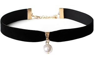 JUSTUSNX Gargantilla negra con colgante de perlas, collar vintage de terciopelo gótico, accesorios de Halloween para mujeres y niñas