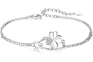 Belons Damen Armband Kleeblatt 925 Sterling Silber Zirkonia Vierblättrige Kleeblatt Charm Armband Mädchen Armkette Armkettchen Kinder Fußkettchen