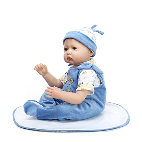 Nicery Reborn Baby Doll Soft Simulation Silicone Vinyl 22inch 55cm Magnetic Mouth Lifelike Toy Boy Girl Blue Animal Eyes Open