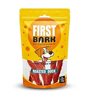 FirstBark Chicken Jerky Dog Treats, Human Grade High Protein Chicken, Fully Digestible Healthy Snack & Training Treat, Free from by-Products & Gluten, Roasted Duck (3 X 70g) Sold By DogsNCats