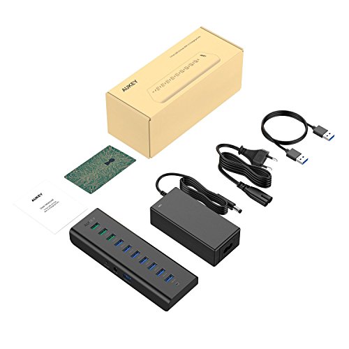 AUKEY USB 3.0 Hub 7 Datenports mit 3 Ladeports mit 48W Netzteiladapter Schwarz für USB kompatiblen Geräten - 7