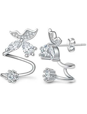 Ohrstecker Damen Mädchen 925er Sterling Sliber Einfache hypoallergen Zirkonia Schmetterling Blumen Front-Back-Ohrringe