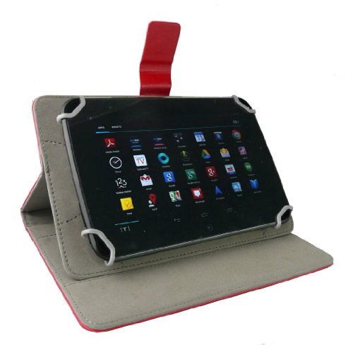 Emartbuy® Schwarz Eingabestift + Universalbereich Rot Multi Winkel Folio Executive Case Cover Wallet Hülle Schutzhülle mit Kartensteckplätze Geeignet für Trekstor SurfTab Breeze 7.0 Quad 7″ Zoll Tablet - 7