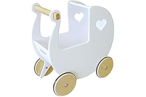 Moover Classic Doll's Pram for Toddlers, Fully Assembled, Designed in Denmark from Russian Birch Plywood, Push Along Toy, 18 Months+, 44 x 43 x 24 cm, White and Natural Wood