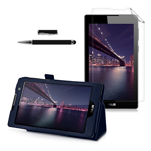 3in1 Set: kwmobile Hülle für Asus ZenPad C 7.0 (Z170C / Z170CG) - Tabletcover Slim Case Tablet Schutzhülle - Smart Cover Tabletcase Dunkelblau + Folie, kristallklar + Stylus, Schwarz