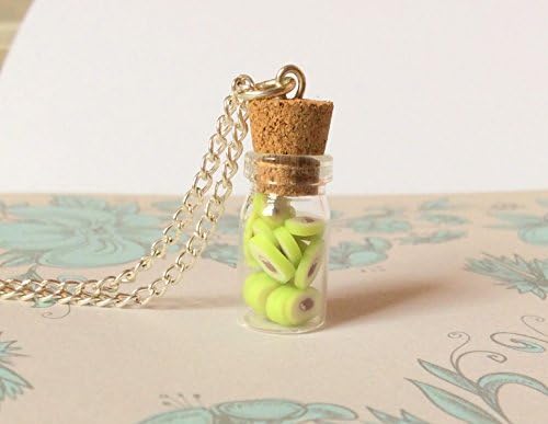 Avocado Necklace Bottle kawaii jewellery polymer clay fruit silver plated