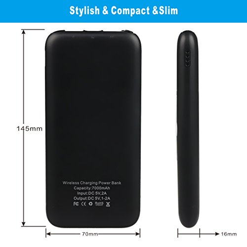 Qi Ladegerät Receiver + Wireless power bank, ZXK CO QI Wireless Ladegerät Charger Pad 7800mAh Portable Power Bank mit Doppel-USB-Ladeausgänge für Samsung Galaxy S6/S6 Edge/S4/S5, Nokia Lumia 920/1520, Google Nexus 7, LG G4, HTC Incredible 4G LTE – Schwarz - 7