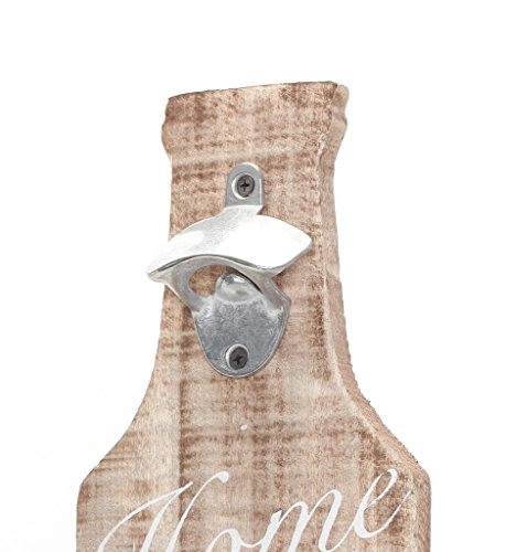 XXL Flaschenöffner für die Wand aus Holz mit Spruch „Home is where you keep your beer“ 45,5×14,5×10,5cm – Bar Kronkorken-Auffangbehälter Wanddekoration Wandobjekt Shabby Chic - 2