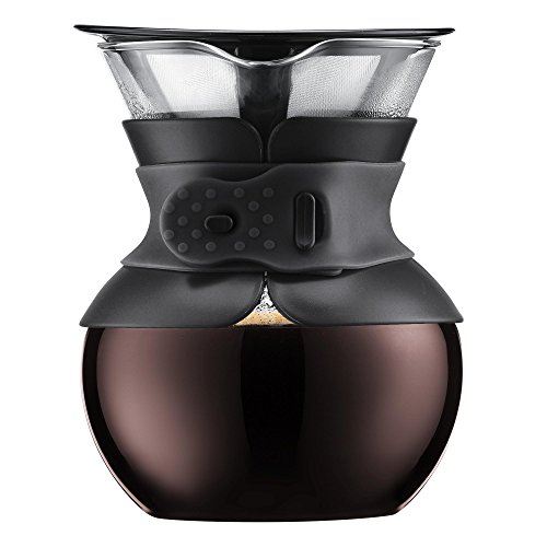 Bodum POUR OVER Coffee Maker (Permanent Filter, Dishwasher Safe, 1.0 L/34 oz) Red Coffee Beansv