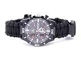 Bracelets Réf3S58 BR.1181 – Herren-Armbanduhr Outdoor Survival 5 in 1 Paracord schwarz Kompass Pfeife
