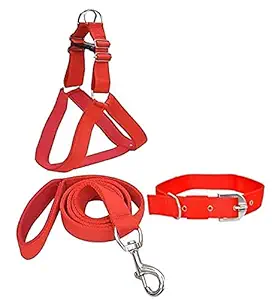 Senapati Dog Combo Pack of Harness, Neck Collar Belts and Leash Set (Red, Medium)