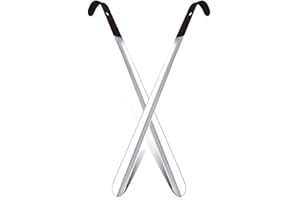 Belegao 2pcs Shoe Horns Long Handled 41.5cm/16inch - Stainless Steel Shoehorn with Rubber Covered Handle Hanging Hole Portable Comfortable Grip Lazy Shoe Helper for Boots, Women, Men, Seniors, Kids