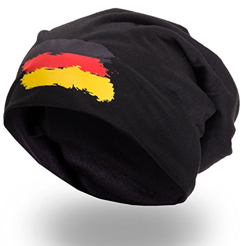 style3 Fan Slouch Beanie mit Nationalfarben verschiedener Länder Mütze aus weichem Jersey Unisex EM WM Olympia Veranstaltungen, Farbe:Deutschland PopArt