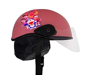 Western Era Stylish Doreamon Open Face Helmet for Kids || Baby Safety and Comfort || (3-12 Years) (Pink Matte)