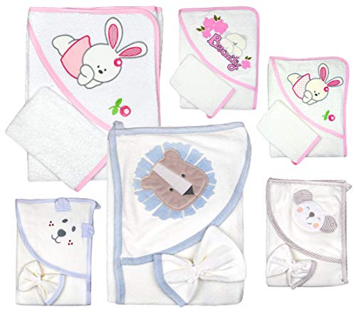 Preisvergleich Produktbild Kapuzenhandtuch Baby Frottee Badetuch mit Waschtuch Babyhandtuch mit Kapuze Kapuzenbadetuch aus Baumwolle mit Motiven (Bär"beauty" (T 0001))