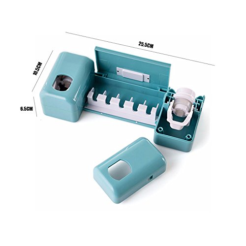 calistouk Badezimmer uesful Zubehör Doppel Automatische Zahnpasta Spender Halter mit Uhr blau - 4