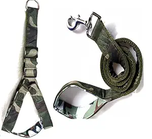 RvPaws Dog Army Print Adjustable Harness and Leash for Maxi and Large Breed Dog Body Harness Military Design Heavy Hook (X- Large)