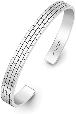 HOXTON LONDONMen's Sterling Silver Brick Pattern Bangle
