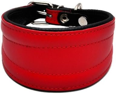 Handmade GREYHOUND LURCHER WHIPPET REAL LEATHER BLACK PADDED DOG PUPPY COLLAR (Red, 12