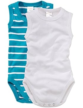 wellyou, 2er Set Baby-Body Kinder-Body ohne Arm, türkis/weiß geringelt und weiß, ärmellos für Jungen und Mädchen...