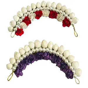 Maahal? Stylish Wedding Hair Bun Gajra Hair for Women in Blue & Red White Hair Juda Bun Hair Bun Styling Accessories