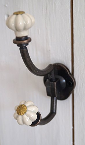Lilienburg 3 x Garderobenhaken Haken Garderobe Wandgarderobe Kleiderhaken Keramik Gusseisen Gründerzeit G + 2 x Holzherz in Grau - 2