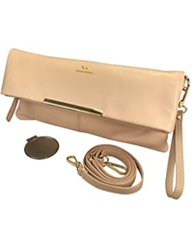Echt Leder Clutch aus softem Rindsleder von TONI&FRIENDS® mit Schminkspiegel, kurzer Handschlaufe und langem Trageriemen