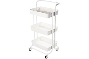 MAGNA RETAIL 3-Tier Storage Trolley on Wheels | Makeup Storage | Cleaning Trolley | Shelves Unit | Utility Cart | Cleaning Caddy | Rolling Cart | Bathroom Shelving | Ideal for Kitchen, Bathroom, Utility (White)