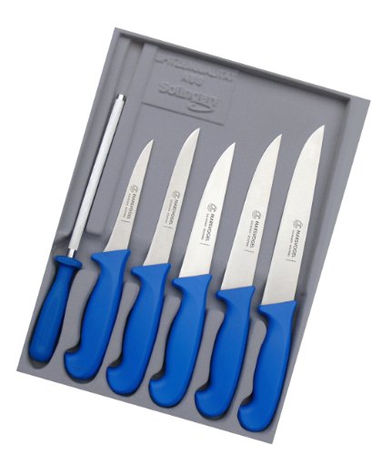 Schlachtermesser Set 6 tlg. GSK blau Marsvogel Solingen # 100614 Metzgermesser Set bestehend aus: Stechmesser 6" 7" 8" Ausbeiner 5" 6" + Wetzstahl