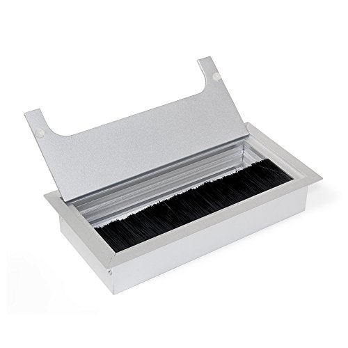 Emuca 5070462 Pasacables rectangulares para encastrar en Escritorio/Mesa en Aluminio anodizado Mate (160 x 80 mm), Matt Anodized