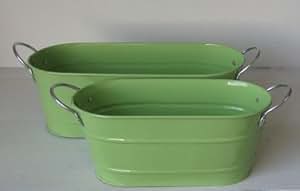 2er Set Wanne Metallwanne Pflanzwanne oval hellgrün lackiert mit