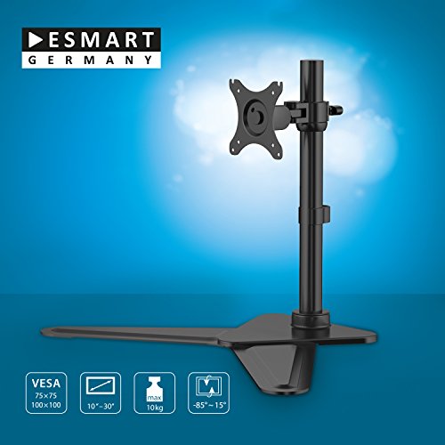 eSmart Germany TV-/Monitor-Tischständer 25 – 76 cm (10 – 30 Zoll) neigbar VESA 75 x 75 bis 100 x 100 neigbar + schwenkbar + drehbar + Pivot-Funktion Schwarz Montagelöcher am TV max. 100 x 100 mm (Breite x Höhe) - 2