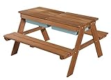 Roba Kindersitzgarnitur Outdoor + mit Spielwannen ist wetterfest gefertigt. (HxBxT): 50 x 89 x 85,5 cm. Tischplatte 89 x 33,5 cm. Sitzhöhe 27 cm. Tisch und Bänke sind jeweils bis 50 kg belastbar