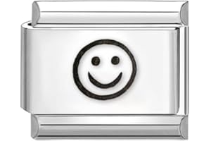 Quiges - 9mm Italian Style Charm Modul Edelstahl Smiley für Italienische Armbänder