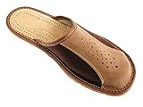 Hausschuhe Herren Pantoffeln Natural 100% Leder Naturprodukt Offen Fester Sohle 