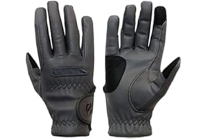 eGlove eQUEST GripPro - Leather Horse Riding Gloves - Hardwearing, Breathable and Grippy Real Leather - Synthetic Lycra comfort fit inserts - Touchscreen Gloves