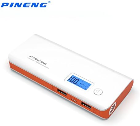PINENG 10000mAh Portable Charger Power Bank with 2 USB Outputs LED Indicator External Battery For iPhone, iPad and Samsung Galaxy Smart Phones and More (whiteorange)