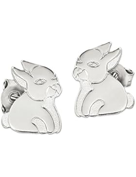 CLEVER SCHMUCK Silberne Ohrstecker Hase flach, matt und glänzend kombiniert STERLING SILBER 925