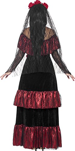 Smiffys Adult Women's Day of the Dead Bride Costume, Dress and Rose Veil, Day of the Dead, Halloween, Size: L, 43739