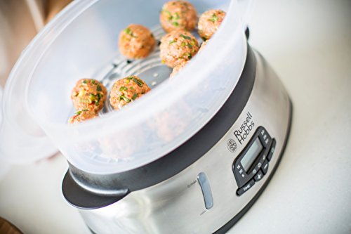 Russell Hobbs 23560-56 MaxiCook Digitaler Dampfgarer mit programmierbarem Verzögerungstimer, drei Dampfgarbehälter und Reisschale, 10,5 L, 1000 W, edelstahl, silber / schwarz - 6