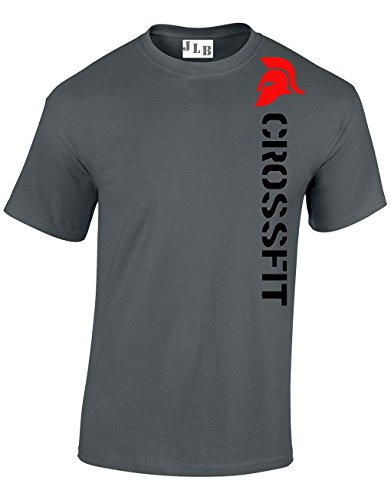 JLB Print Crossfit Spartan Helmet Fan Sport Gym T-Shirt Coupe Classique Qualite Superieure pour Hommes et Adolescents - Charbon/X Grand