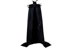 Yoodeet Unisex Gothic Black Witch Velvet Cloak Feather Stand Collar High Necked Feather Scarf Cloak Women Costume Robes Party Costume Extra Long Cape for Men