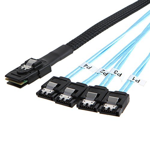 CableCreation [Cable invertido Mini SAS 36 Pines (SFF-8087) Macho a 4 SATA 7 Pines Hembra Cable, Mini SAS (argeto) a 4 SATA (Host) Cable, 0,5 m